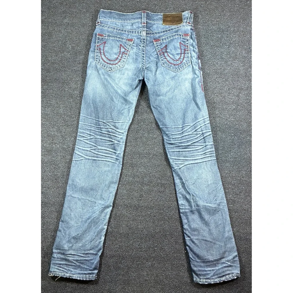 True Religion Geno Jeans Mens 31 [33x33] Relaxed Slim Super T No Flap Red Stitch